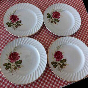 4 Vintage 'ANNIVERSARY ROSE' b&b plates, Ridgway, Made in England, 1960s